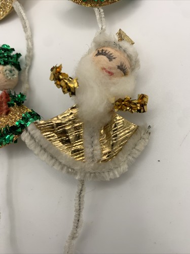 Vintage Spun Cotton Angels 2" Mica Christmas Figure Chenille Set of 6 Japan Putz - Picture 5 of 11