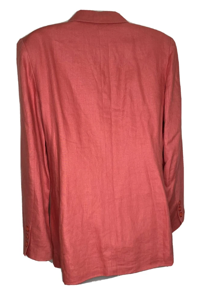 Chaqueta Blazer Vintage Mujer Lino Talla 8 Coral Tres Botones Bolsillos Oficina Sirena Foto 2 de 4