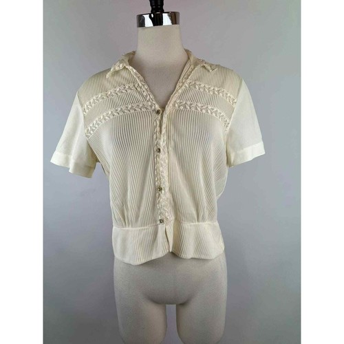 Vintage 50s White Lace Sheer Short Sleeve Button Up Blouse