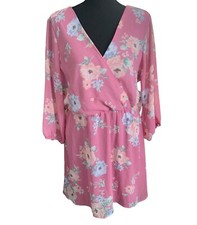 As U Wish Womens Pink Floral Fit & Flare Dress Size XL Bell Sleeves