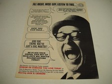 JACK E. LEONARD All Right Wise Guy - Listen To This 1967 Promo Display Ad