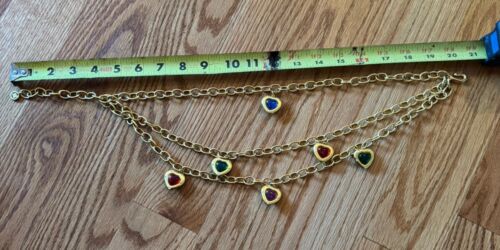 Givenchy Vintage Cabochon Necklace Multicolor Heart Gripoix Charm Gold 1980’s - Picture 10 of 10
