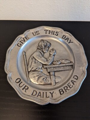 Vintage 1972 Sexton Pewter Plate Give Us This Day Our Daily Bread 8.75'' VGC