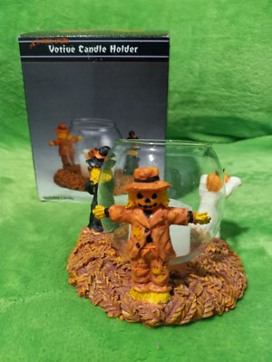 Vintage 1996 Artmark Halloween Votive Candleholder Witch Scarecrow Pumpkin Ghost