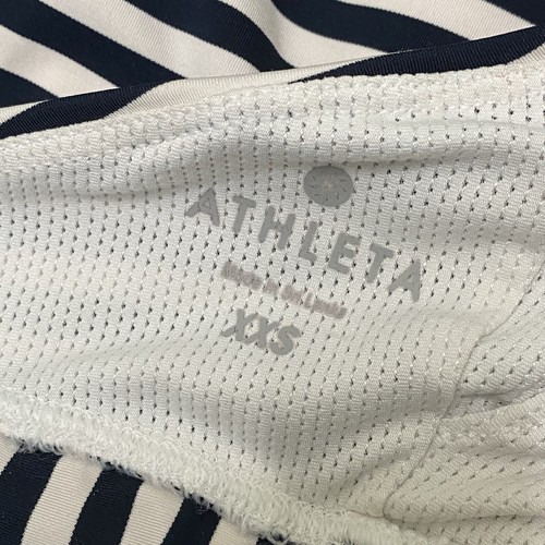 Athleta Sports Bra High Moon Stripes Womens XXS Blue White Racerback Workout Gym - Picture 2 of 4