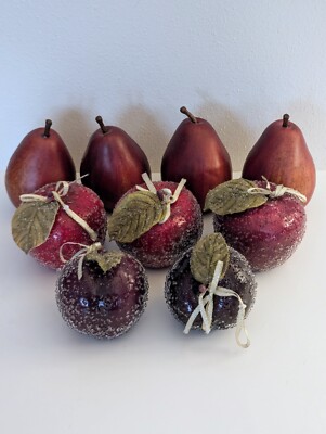 Lot of Faux Fruit 3 Sugared Beaded Apples 2 Sugared Beaded Plums 4 D'Anjou Pears