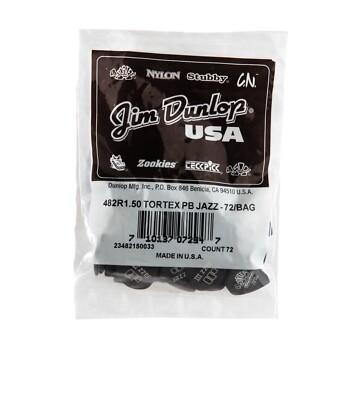 DUNLOP 482R1.50 Tortex  Pitch Black Jazz III Guitar Picks 72 Picks & Ships FREE