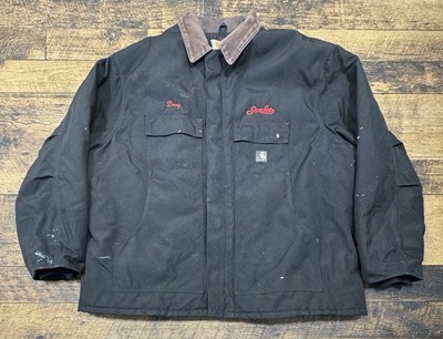 Carhartt C26-BLK Lined Duck Chore Jacket Coat Men 3XL  Black Sara Lee Logo READ