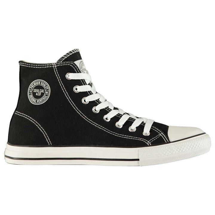 SOUL CAL HI TOP BLACK WHITE BASEBALL BOOTS TRAINERS UK