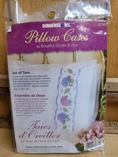 Dimensions Pillow Cases in Stamped Cross Stitch Hydrangea  Ribbon 72760 Sealed