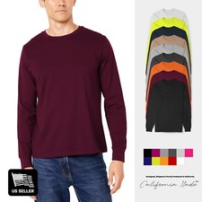 Mens Premium Long Sleeve T-Shirt Comfort Crewneck Classic Fit Mid-Weight Shirt