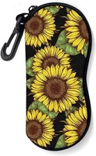 Sunglasses Soft Case with Carabiner Ultra Light Neoprene Zipper Sun Flower
