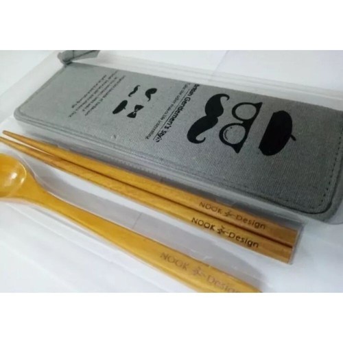 Wooden Chopsticks And Spoon Set With Portable Carry Case Reusable Washable Gift - Picture 10 of 11