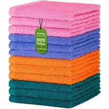 12 Pack 100 Cotton Wash Cloth Luxurious Soft 12 x 12 inch Ultra Absorbent Ma...