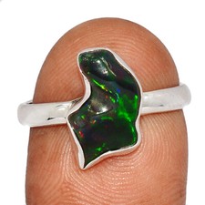 Treated Chalama Black Opal 925 Sterling Silver Ring Jewelry s.9 CR64588