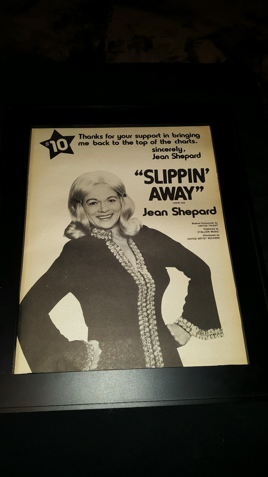 Jean Shepard Slippin' Away Rare Original Promo Poster Ad Framed! eBay