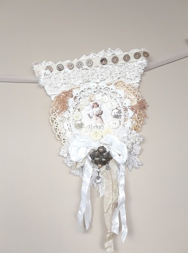 Handmade Victorian Shabby Chic Romantic Garland Bunting Banner Cream Beige Mauve - Picture 10 of 15