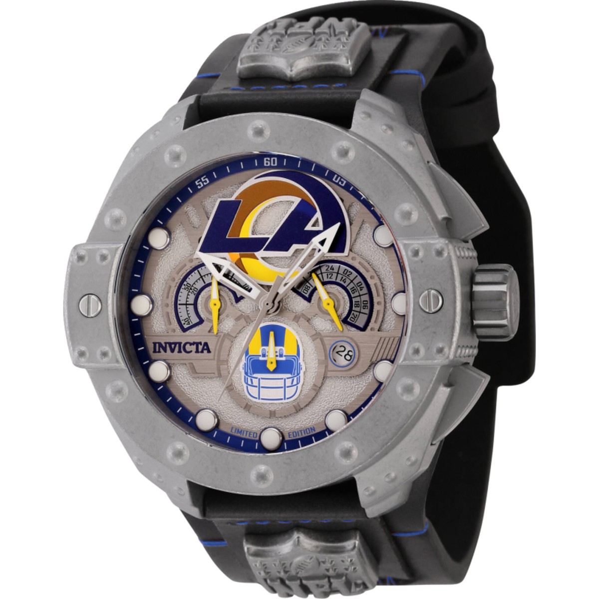 Invicta Men s Watch NFL Los Angeles Rams Quartz Steel and Leather Strap 45121