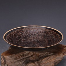 8.18” China Porcelain Song Ding Kiln Black Glaze Dragon Pattern Bamboo Hat Bowls