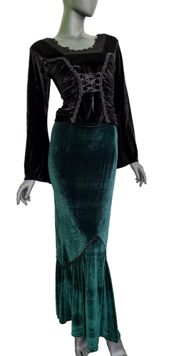 Bäres Maxi Skirt Velvet Victorian Gothic Pixie Green Size 36/38 - Picture 3 of 4