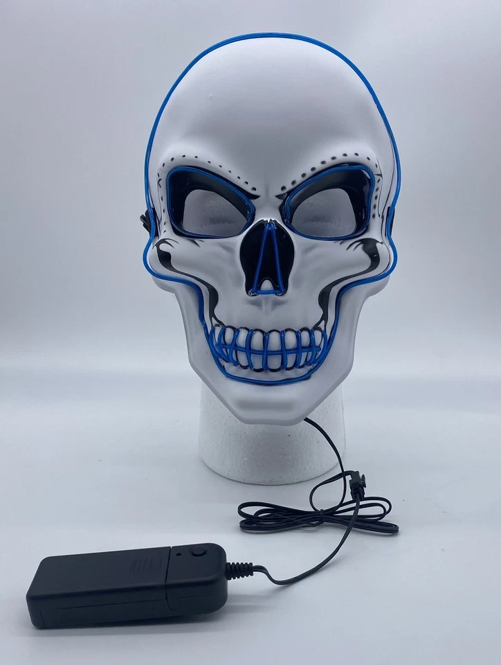 Halloween Light Up Skeleton Blue LED Mask Party RAVE EUC - Image 2 of 4
