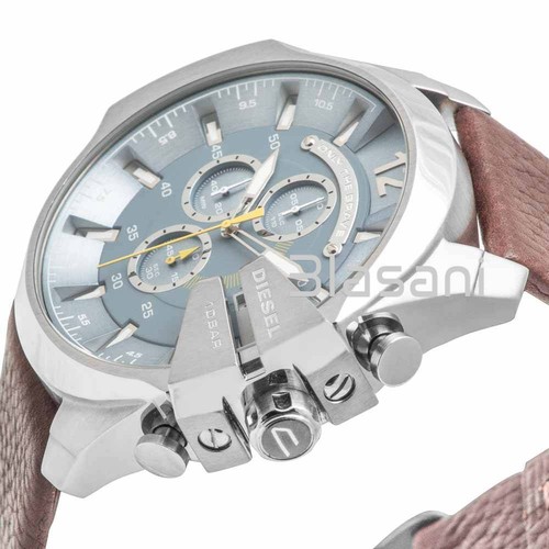 Reloj Diesel Original DZ4281 Mega Chief Para Hombre Plateado Marrón Correa de Cuero 51mm - Imagen 3 de 6