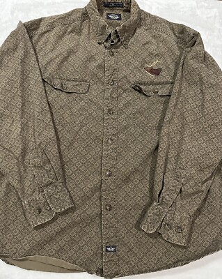 Dockers Shirt Men's LARGE Button Down Checkered Brown & Beige Long Sleeves Elk