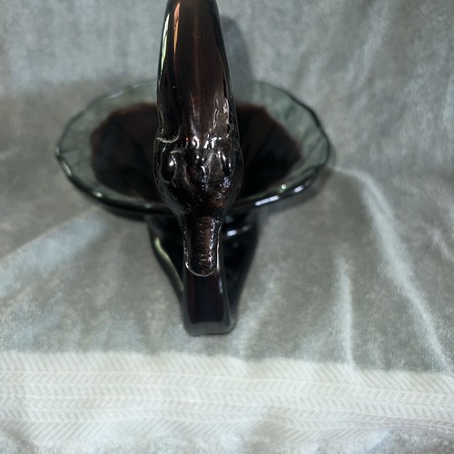 BLOWN GLASS SWAN PURPLE SWIRL Console Bowl Plum Eggplant Large Bird Swan - Picture 2 of 19