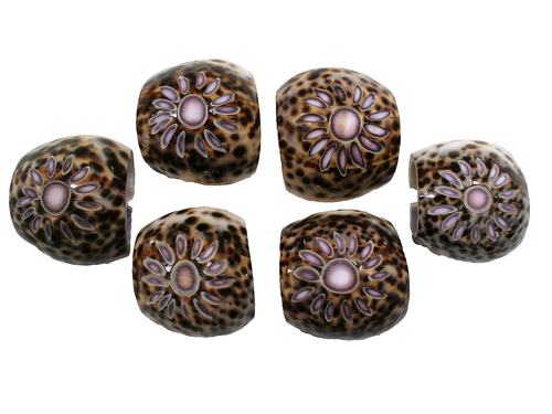 6~NATURAL~Seashell ~LEOPARD~Cowrie~TIGER~Engraved~NAPKIN RING HOLDERS~Floral~EC - Picture 3 of 11