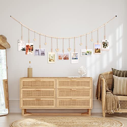 Fotoaufsteller zum Aufhängen mit Clips, 9 Holzclips, Boho Bilderrahmen Collage 1 - Bild 5 von 8