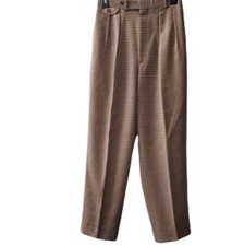 Vintage 60's 70's Womens Brown High Waisted Houndstooth Pleated Trousers size 8