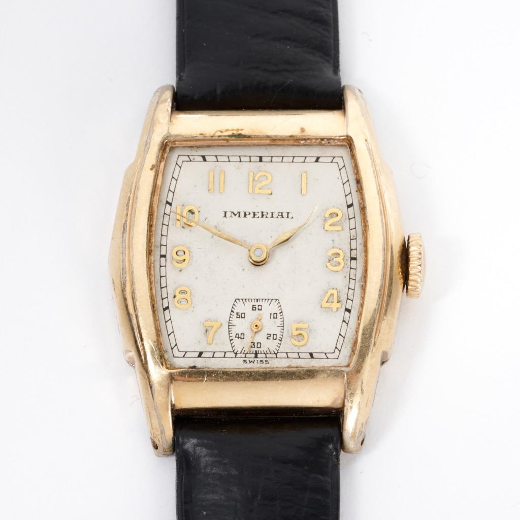 VTG Imperial Swiss 10 K Gold Plate Model 1045 Tank Wrist Watch
