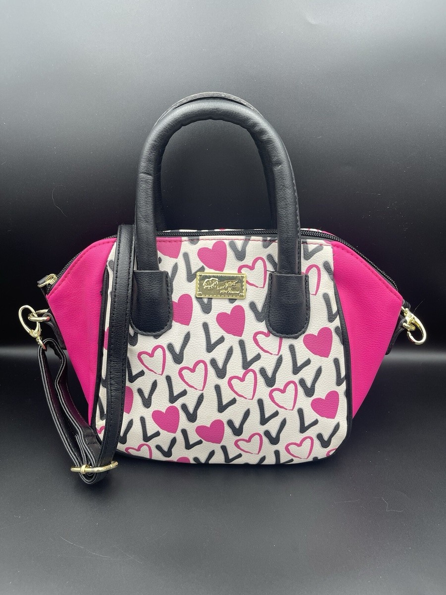 Luv Betsey Johnson Mini Satchel Crossbody Pink Black Hearts-Street