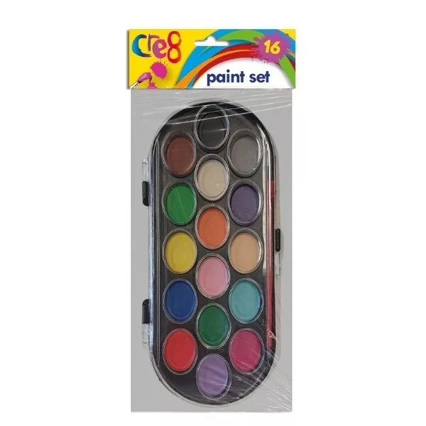 16 WATER COLOUR CHILDRENS KIDS PAINT PALETTE & BRUSH SET ARTS & CRAFTS  PAINTING. 5060082930836