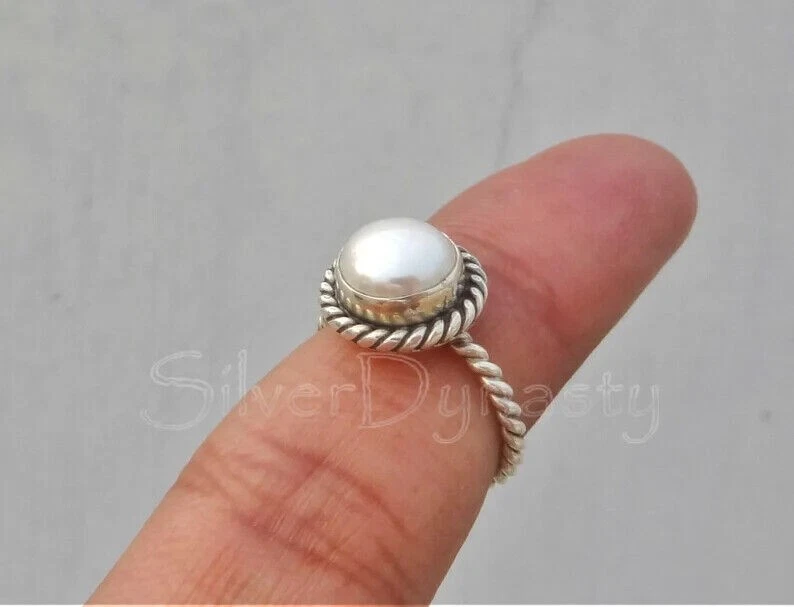 Pearl Solid 925 Sterling Silver Statement Handmade Popular Ring, All Size M1320 - Image 3 of 4