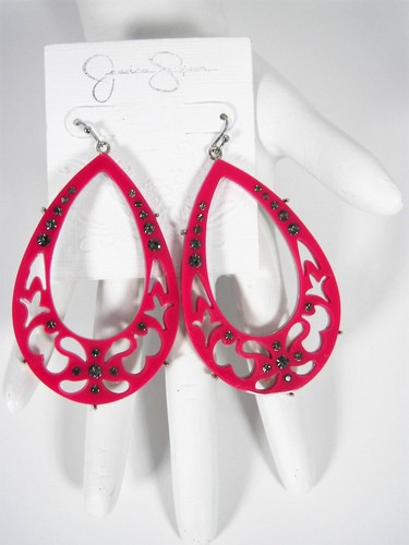 Jessica Simpson Starry Sky Earrings Pink Over Silver Tone Metal Smoky Crystals - Picture 6 of 11