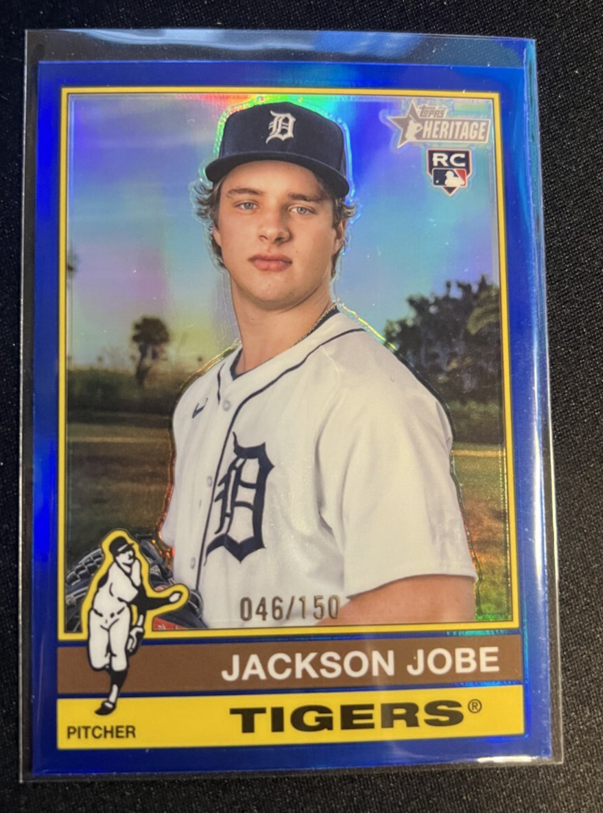 2025 Topps Heritage Chrome Blue Refractor Jackson Jobe RC #389 Tigers 46/150