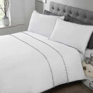 Pom Pom Falten Weiss Grau Baumwollmischung King Size Duvet Cover Ebay