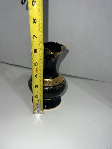 Porzellan Limoges 6 cm Vase Frankreich dunkelblau mit Gold - Bild 4 von 7