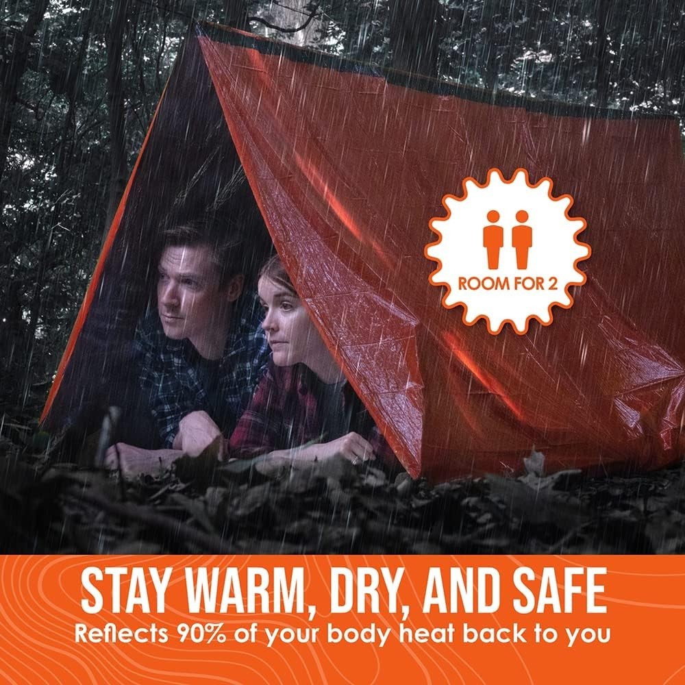 All-Weather 2 Person Mylar Survival Tent - Includes Emergency Whistle, Paracord