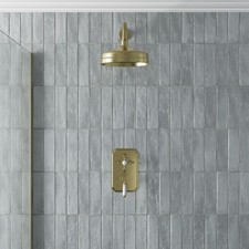 Thermostatic Mixer Shower Round Rainfall Head Valve Ceiling Traditional Brass