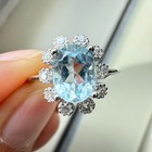 925 Sterling Silver Ring 8x6mm Natural Blue Topaz Zircon Handmade Flower Gift — photo 7