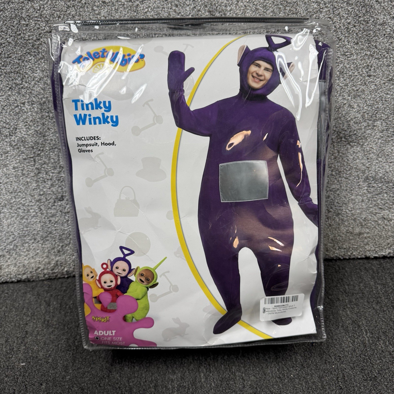 Spirit Halloween Tinky Winky Disfraz Adulto Talla Única Mono Capucha Guantes Púrpura