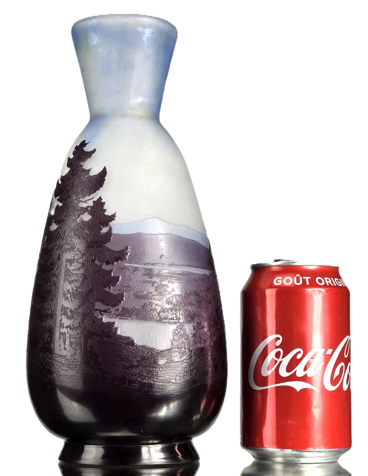 Emile Gallé Sublime Vase Ligne Bleue des Vosges Pâte de Verre Gravé  Art Nouveau - Photo 2/4