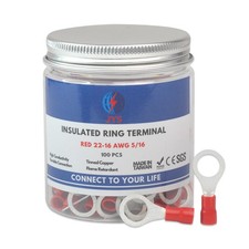 Insulated Ring Terminals,PVC Electrical Crimp Connectors 100 PCS Red, 22-16 ...