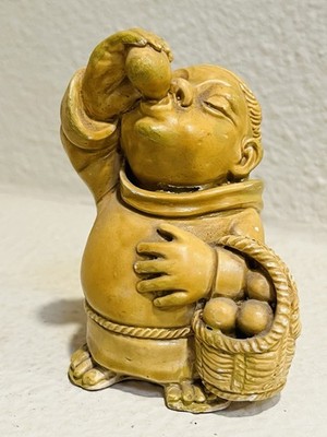 Vintage Gino Ruggeri Resin Stone Monk Figure Statue Drinking Basket