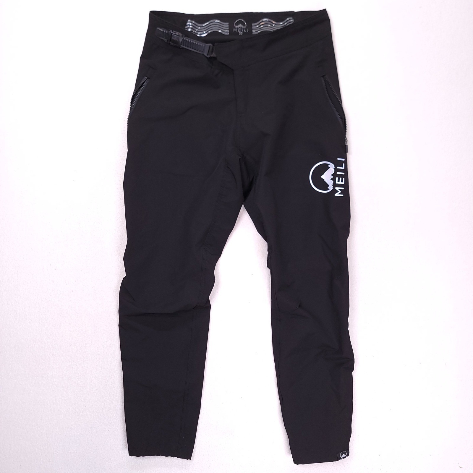 MEILI Pantalone Uomo Nero Mountain Bike MTB Regolabile Cricchetto Elasticizzato Vita Taglia 30