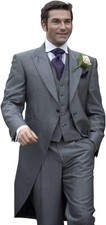 Men's Gray Peak Lapel Tailcoat Evening Groom Dinner Prom Tuxedo Wedding Suit