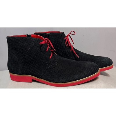 Girotti Mens Black Perforated Suede Red Sole Chukka Boots Side Zip Size READ