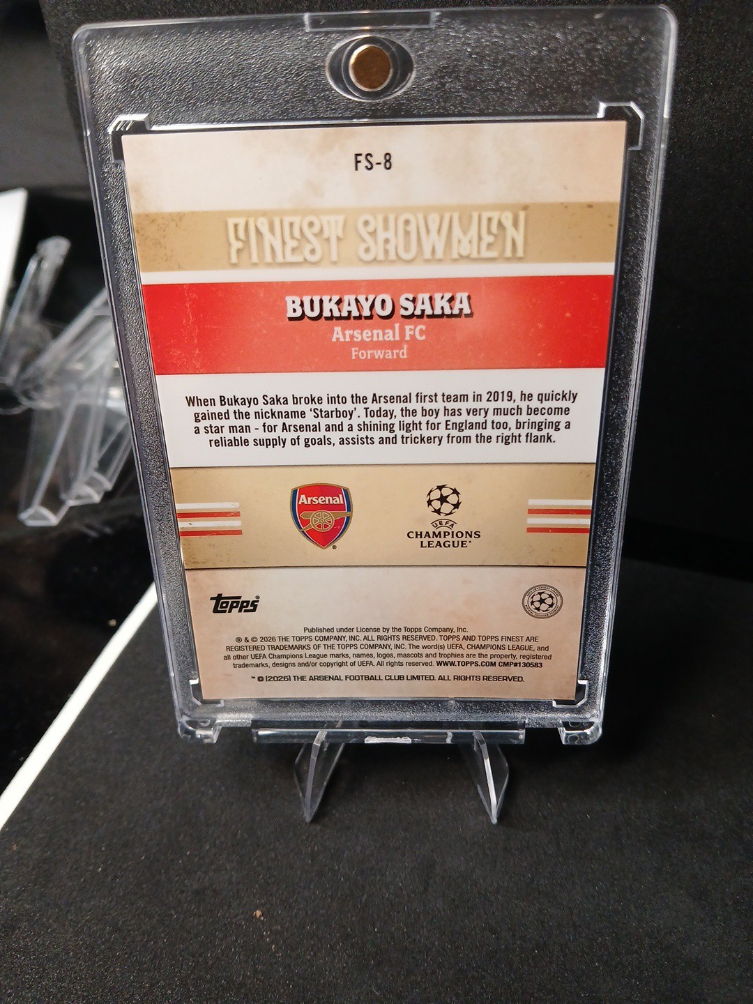 2025-26 Topps Finest UEFA Club Finest Showmen FS-8 Bukayo Saka, Arsenal FC view 2